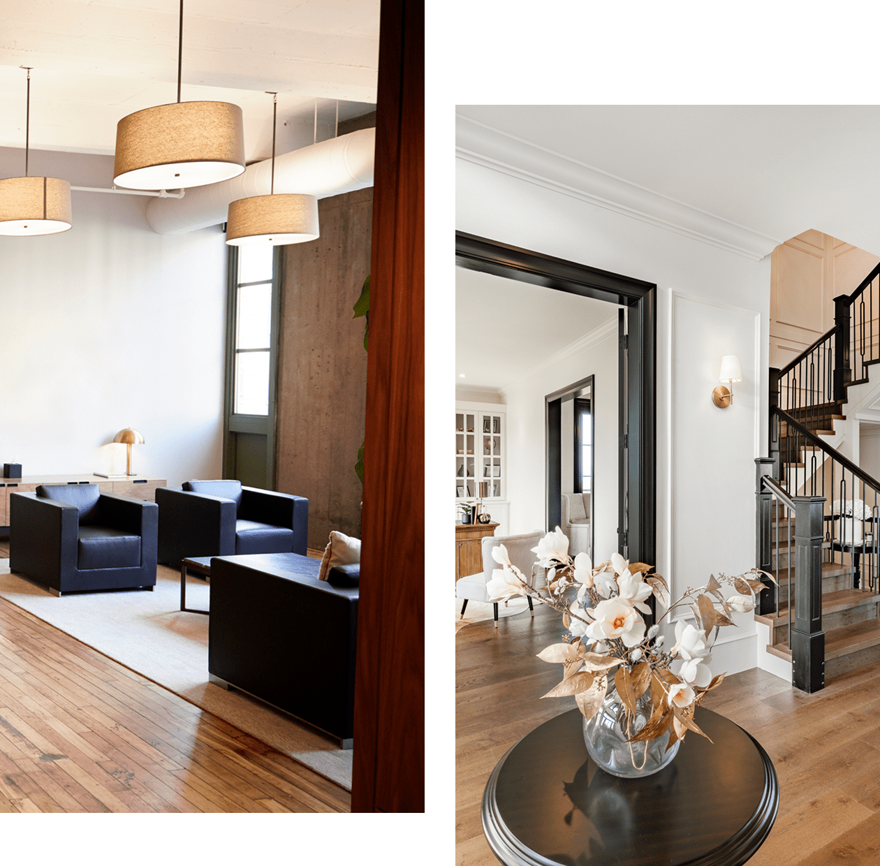 Modern living room and elegant staircase interior.