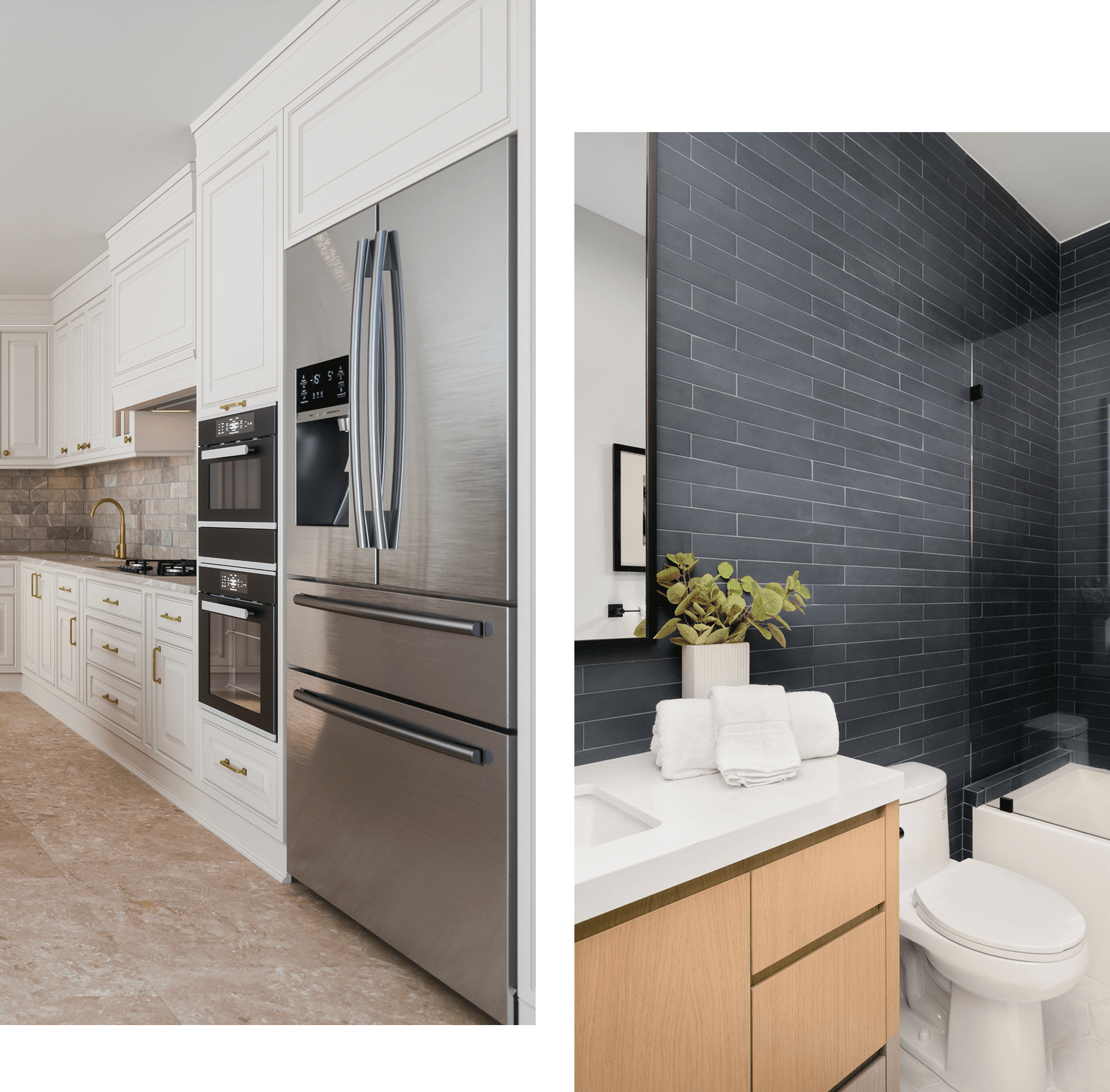 Modern kitchen and bathroom interior design.